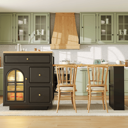 Ilha de cozinha extensível com gavetas 122,5-195,5 cm - faixa de luz LED RGB, vitrina de vidro, acabamento em veios de madeira, utilização multifuncional para cozinha, sala de jantar e balcão - preto Ilha de cozinha extensível com gavetas 122,5-195,5 cm - faixa de luz LED RGB, vitrina de vidro, acabamento em veios de madeira, utilização multifuncional para cozinha, sala de jantar e balcão - preto