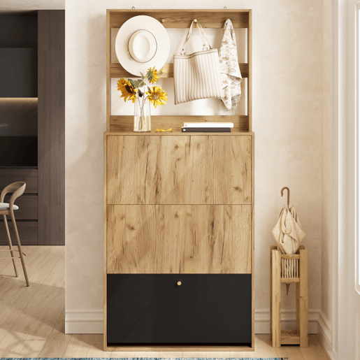 Móvel de entrada de painel de partículas com sapateira,natural+preto