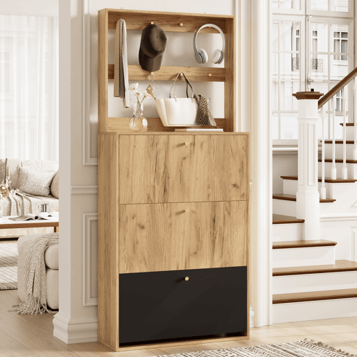 Móvel de entrada de painel de partículas com sapateira,natural+preto