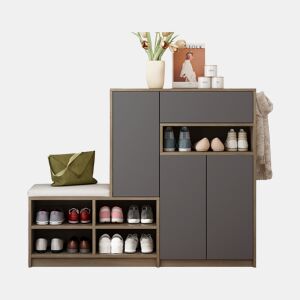 Sapateira de painel de partículas com 3 portas,natural+cinza