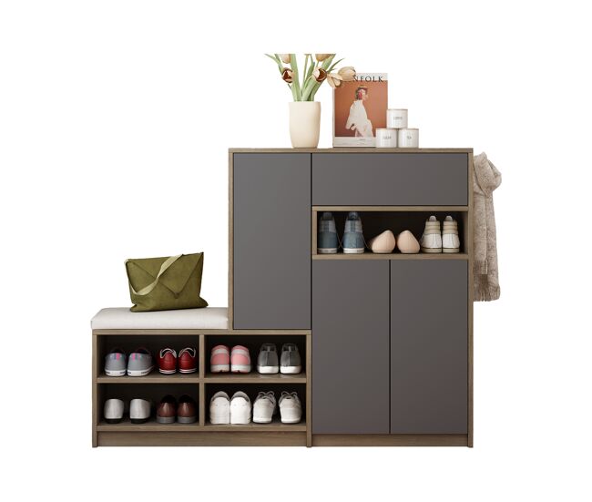 Zapatero de panel de partículas con 3 puertas,natural+gris