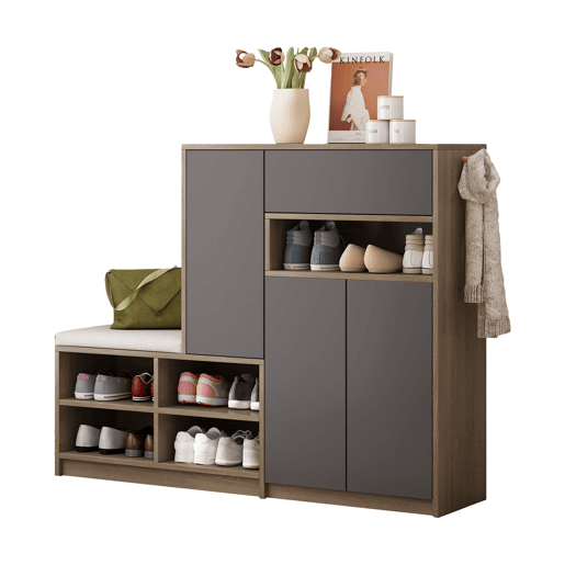 Sapateira de painel de partículas com 3 portas,natural+cinza