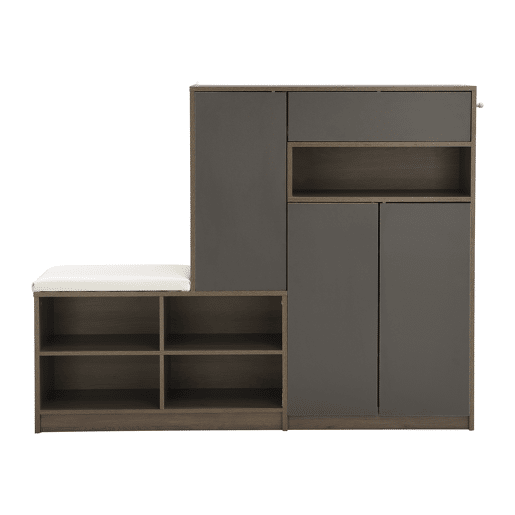 Sapateira de painel de partículas com 3 portas,natural+cinza
