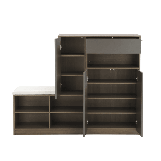 Sapateira de painel de partículas com 3 portas,natural+cinza