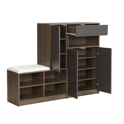 Sapateira de painel de partículas com 3 portas,natural+cinza
