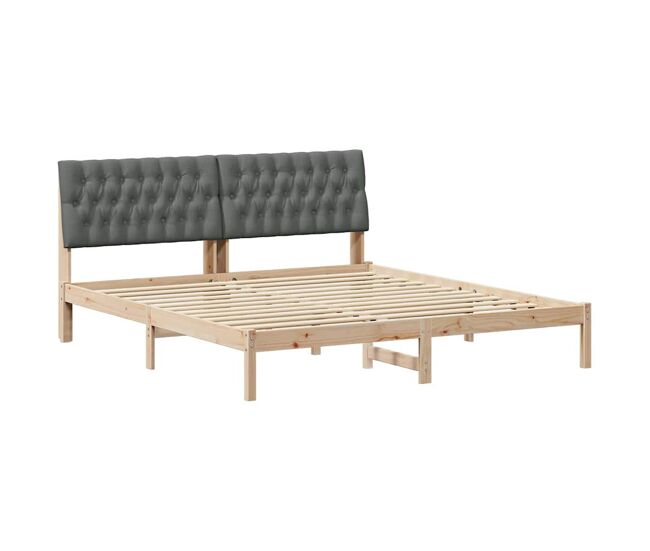 Estructura de cama matrimonial estilo con cabecera tapizada marrón 180 x 200 cm