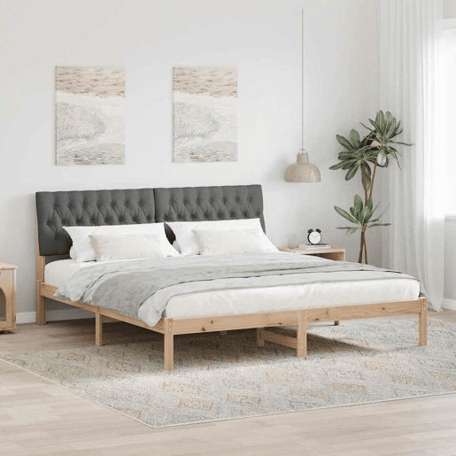 Estrutura de Cama de casal moderno com Cabeceira Estofada Castanho 180 x 200 cm