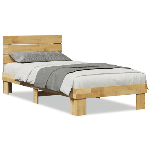 Estrutura de cama de solteiro para adultos cabeceira 75x190 cm maciça carvalho