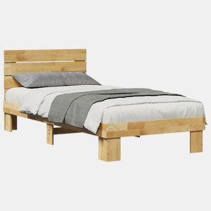 Estrutura de cama de solteiro para adultos cabeceira 75x190 cm maciça carvalho