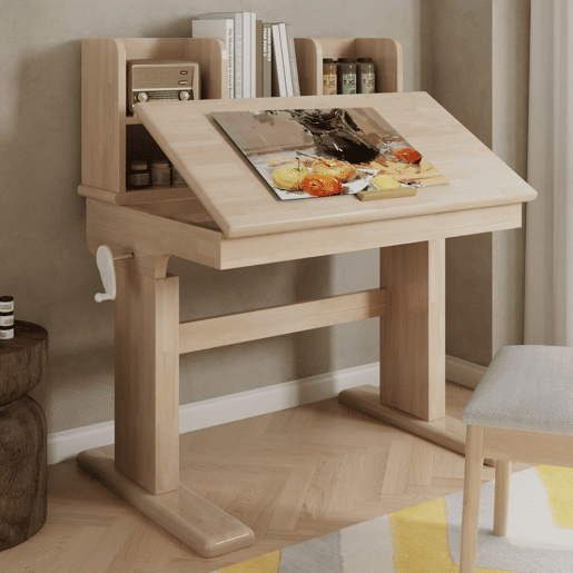 Mesa infantil - altura ajustável, tampo rebatível de 0° a 43°, com espaço de arrumação, certificado de segurança - Natural Mesa infantil - altura ajustável, tampo rebatível de 0° a 43°, com espaço de arrumação, certificado de segurança - Natural