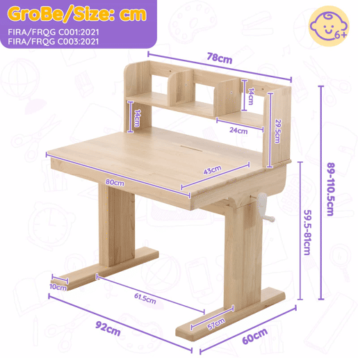 Mesa infantil - altura ajustável, tampo rebatível de 0° a 43°, com espaço de arrumação, certificado de segurança - Natural Mesa infantil - altura ajustável, tampo rebatível de 0° a 43°, com espaço de arrumação, certificado de segurança - Natural