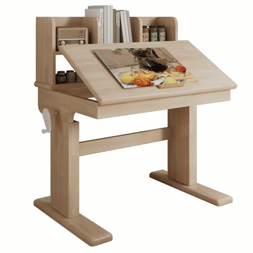 Mesa infantil - altura ajustável, tampo rebatível de 0° a 43°, com espaço de arrumação, certificado de segurança - Natural Mesa infantil - altura ajustável, tampo rebatível de 0° a 43°, com espaço de arrumação, certificado de segurança - Natural