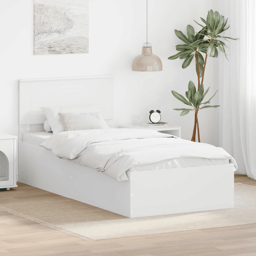 Estrutura de cama de solteiro para adultos - Branco 90 x 190 cm Madeira processada Estrutura de cama de solteiro para adultos - Branco 90 x 190 cm Madeira processada