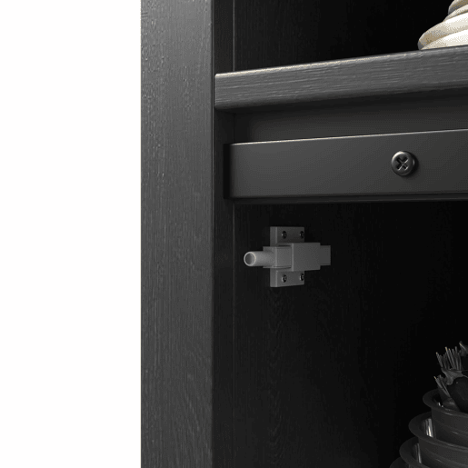 Armário alto de cozinha - com porta USB, arrumação multifuncional, ampla superfície de trabalho, iluminação LED, para cozinha e sala de jantar - Preto