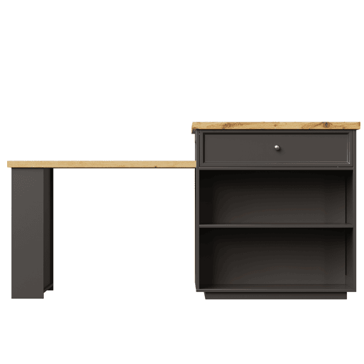 Ilha de cozinha extensível 120-184 cm - com gavetas, rodízios e bancada com efeito de madeira para cozinha e bar - preto