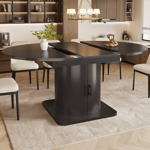 Mesa de jantar extensível com arrumação - multifuncional, com prateleiras extraíveis, economiza espaço, tampo em MDF - Preto