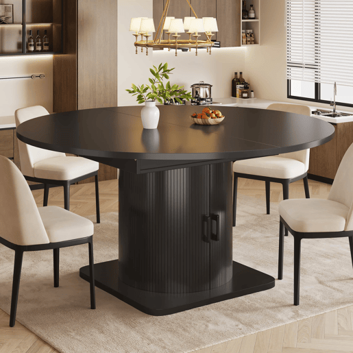 Mesa de jantar extensível com arrumação - multifuncional, com prateleiras extraíveis, economiza espaço, tampo em MDF - Preto