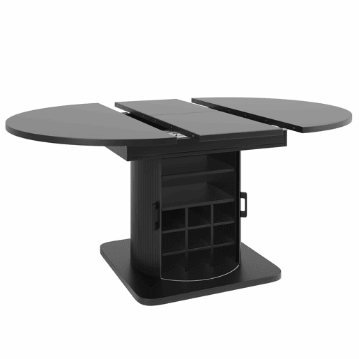 Mesa de jantar extensível com arrumação - multifuncional, com prateleiras extraíveis, economiza espaço, tampo em MDF - Preto
