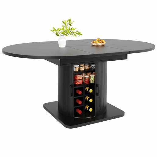 Mesa de jantar extensível com arrumação - multifuncional, com prateleiras extraíveis, economiza espaço, tampo em MDF - Preto