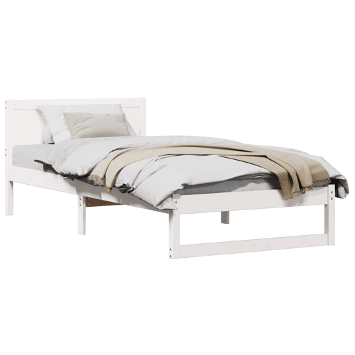 Estrutura de cama de solteiro para adultos - Branco 90 x 190 cm Madeira de Pinheiro Sólida