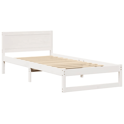 Estrutura de cama de solteiro para adultos - Branco 90 x 190 cm Madeira de Pinheiro Sólida