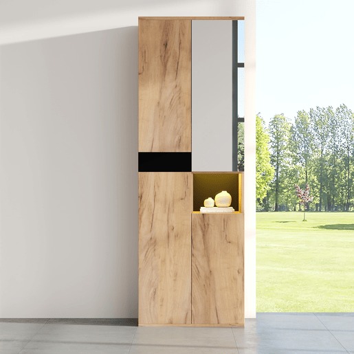 Armário auxiliar de painel de partículas com 3 portas,natural+preto Armário auxiliar de painel de partículas com 3 portas,natural+preto