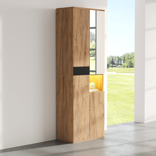 Armário auxiliar de painel de partículas com 3 portas,natural+preto Armário auxiliar de painel de partículas com 3 portas,natural+preto