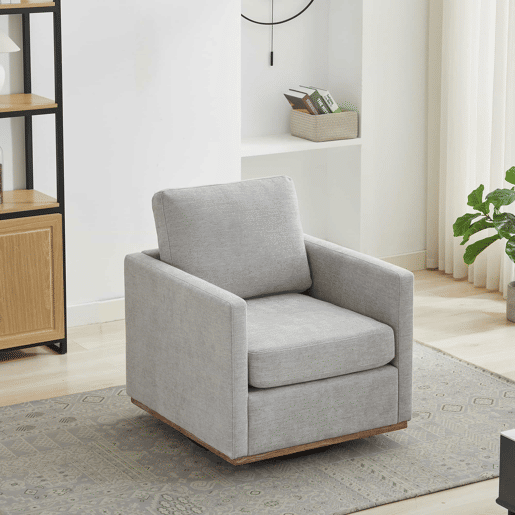 Poltrona giratória acolchoada 360° - com apoios de braços, poltrona lounge confortável para sala de estar, quarto ou quarto infantil - Cinza Poltrona giratória acolchoada 360° - com apoios de braços, poltrona lounge confortável para sala de estar, quarto ou quarto infantil - Cinza
