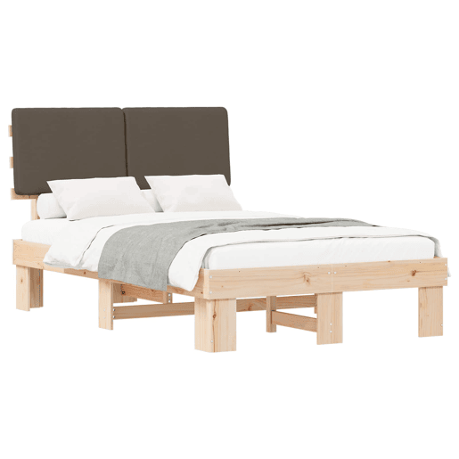 Estrutura de Cama de casal moderno com Cabeceira Estofada Cinzento-acastanhado