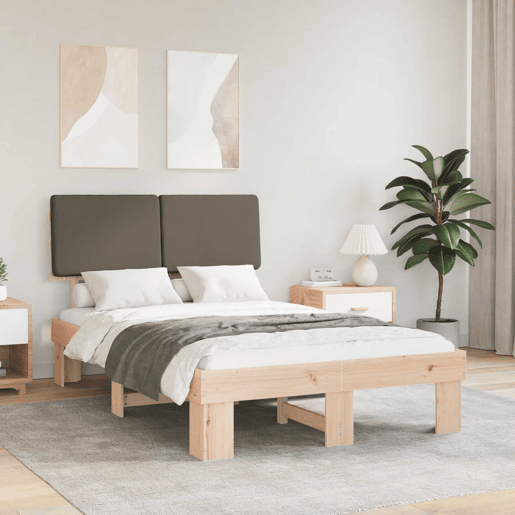 Estrutura de Cama de casal moderno com Cabeceira Estofada Cinzento-acastanhado