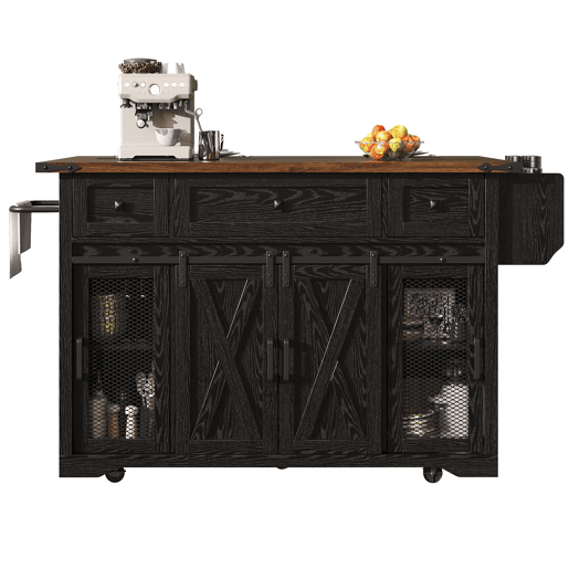 Carrinho de cozinha de ilha 91 cm - bancada extensível com tomada elétrica, capacidade de carga de 75 kg - preto