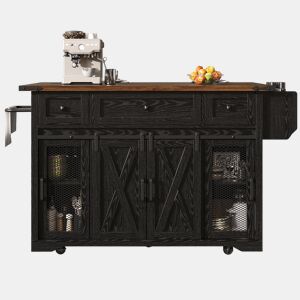 Carrinho de cozinha de ilha 91 cm - bancada extensível com tomada elétrica, capacidade de carga de 75 kg - preto