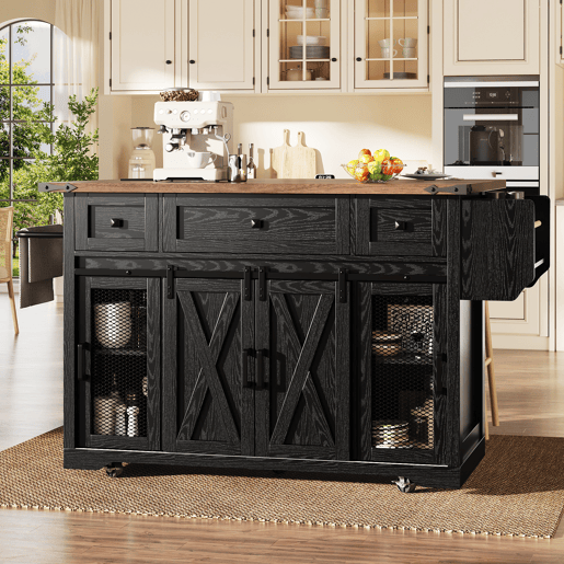 Carrinho de cozinha de ilha 91 cm - bancada extensível com tomada elétrica, capacidade de carga de 75 kg - preto