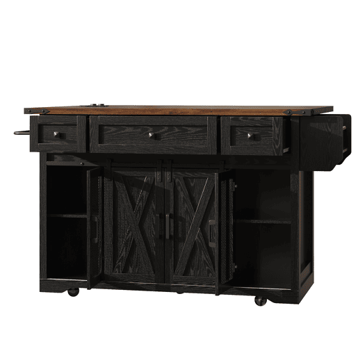 Carrinho de cozinha de ilha 91 cm - bancada extensível com tomada elétrica, capacidade de carga de 75 kg - preto