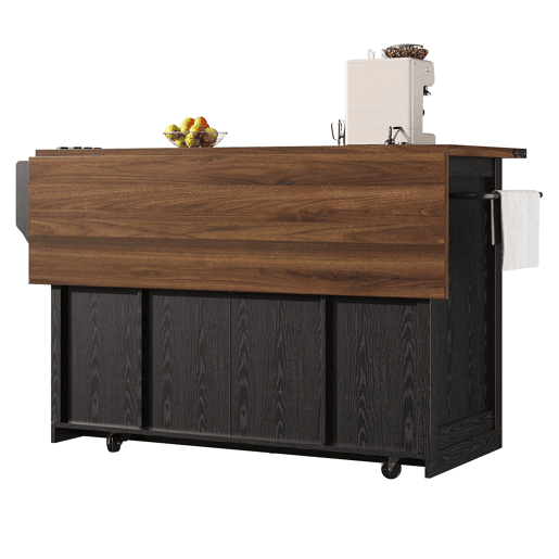 Carrinho de cozinha de ilha 91 cm - bancada extensível com tomada elétrica, capacidade de carga de 75 kg - preto