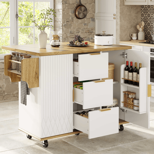 Carrinho de cozinha com bancos de bar sem dimensões específicas - Ilha de cozinha móvel com tomada elétrica e bancos ergonómicos - Branco com efeito de madeira Carrinho de cozinha com bancos de bar sem dimensões específicas - Ilha de cozinha móvel com tomada elétrica e bancos ergonómicos - Branco com efeito de madeira