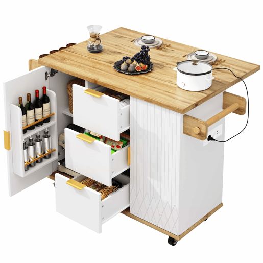 Carrinho de cozinha com bancos de bar sem dimensões específicas - Ilha de cozinha móvel com tomada elétrica e bancos ergonómicos - Branco com efeito de madeira Carrinho de cozinha com bancos de bar sem dimensões específicas - Ilha de cozinha móvel com tomada elétrica e bancos ergonómicos - Branco com efeito de madeira