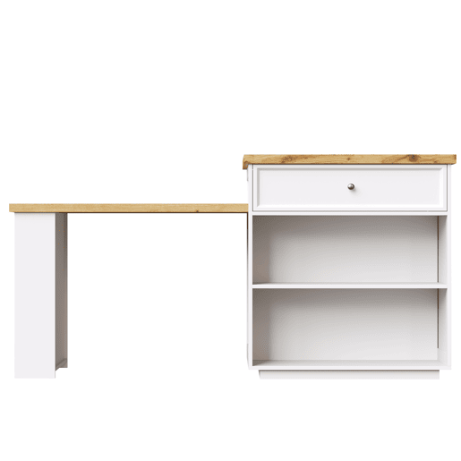 Ilha de cozinha extensível 120-184 cm - com gavetas e rodízios, bancada com efeito de madeira, ilha multifuncional para cozinha, sala de jantar e bar - branca