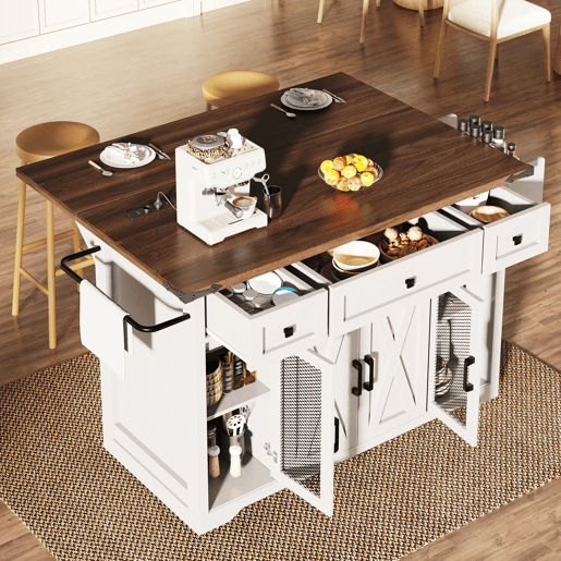 Carro de cozinha com 91 cm de altura - bancada extensível e ligação elétrica - branco