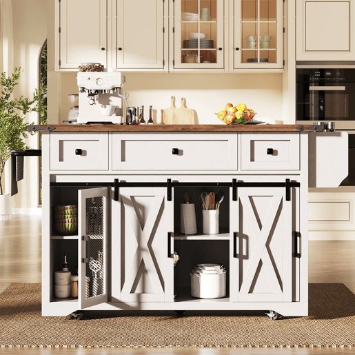 Carro de cozinha com 91 cm de altura - bancada extensível e ligação elétrica - branco