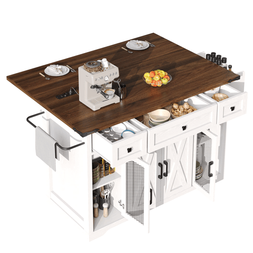 Carro de cozinha com 91 cm de altura - bancada extensível e ligação elétrica - branco