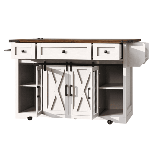 Carro de cozinha com 91 cm de altura - bancada extensível e ligação elétrica - branco
