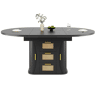Mesa de jantar extensível 118u2013158 cm - com arrumação, gavetas em rattan, MDF com efeito de madeira - Preto