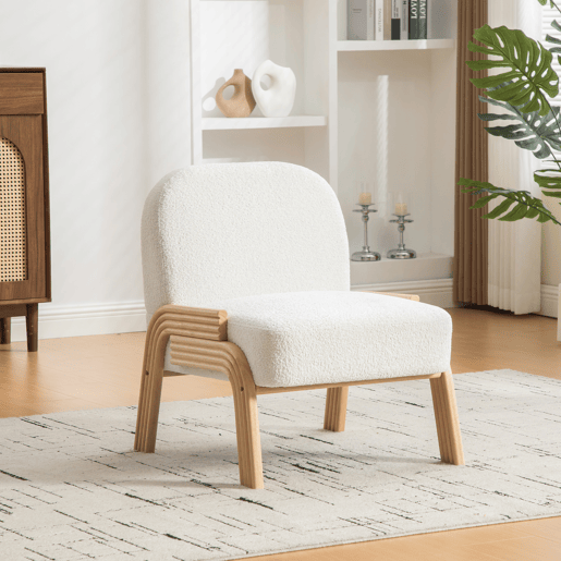 Poltrona lounge escandinava 82 x 70 cm - Estofada em chenille macia e com estrutura de madeira resistente, ideal para a sala de estar e o quarto - Marfim