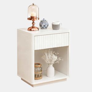 Mesa de cabeceira - com gaveta e prateleira aberta, design moderno com painéis ondulados, madeira resistente, montagem fácil - Branco
