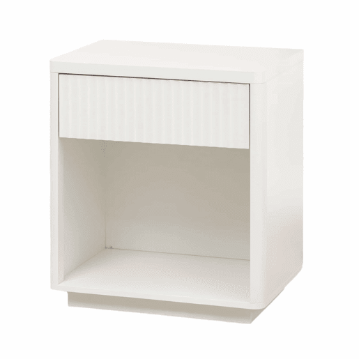Mesa de cabeceira - com gaveta e prateleira aberta, design moderno com painéis ondulados, madeira resistente, montagem fácil - Branco