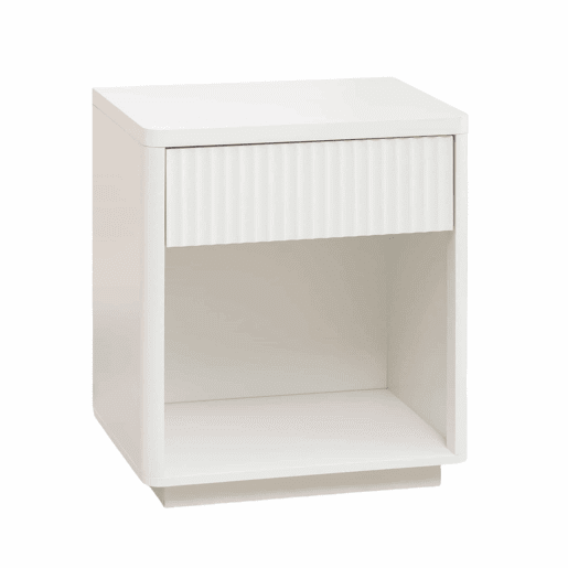 Mesa de cabeceira - com gaveta e prateleira aberta, design moderno com painéis ondulados, madeira resistente, montagem fácil - Branco