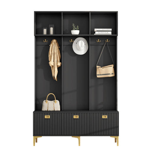 Móvel de entrada de painel de partículas com sapateira,preto