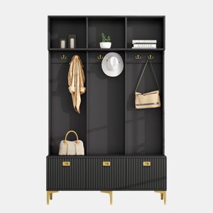 Móvel de entrada de painel de partículas com sapateira,preto