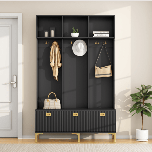 Móvel de entrada de painel de partículas com sapateira,preto